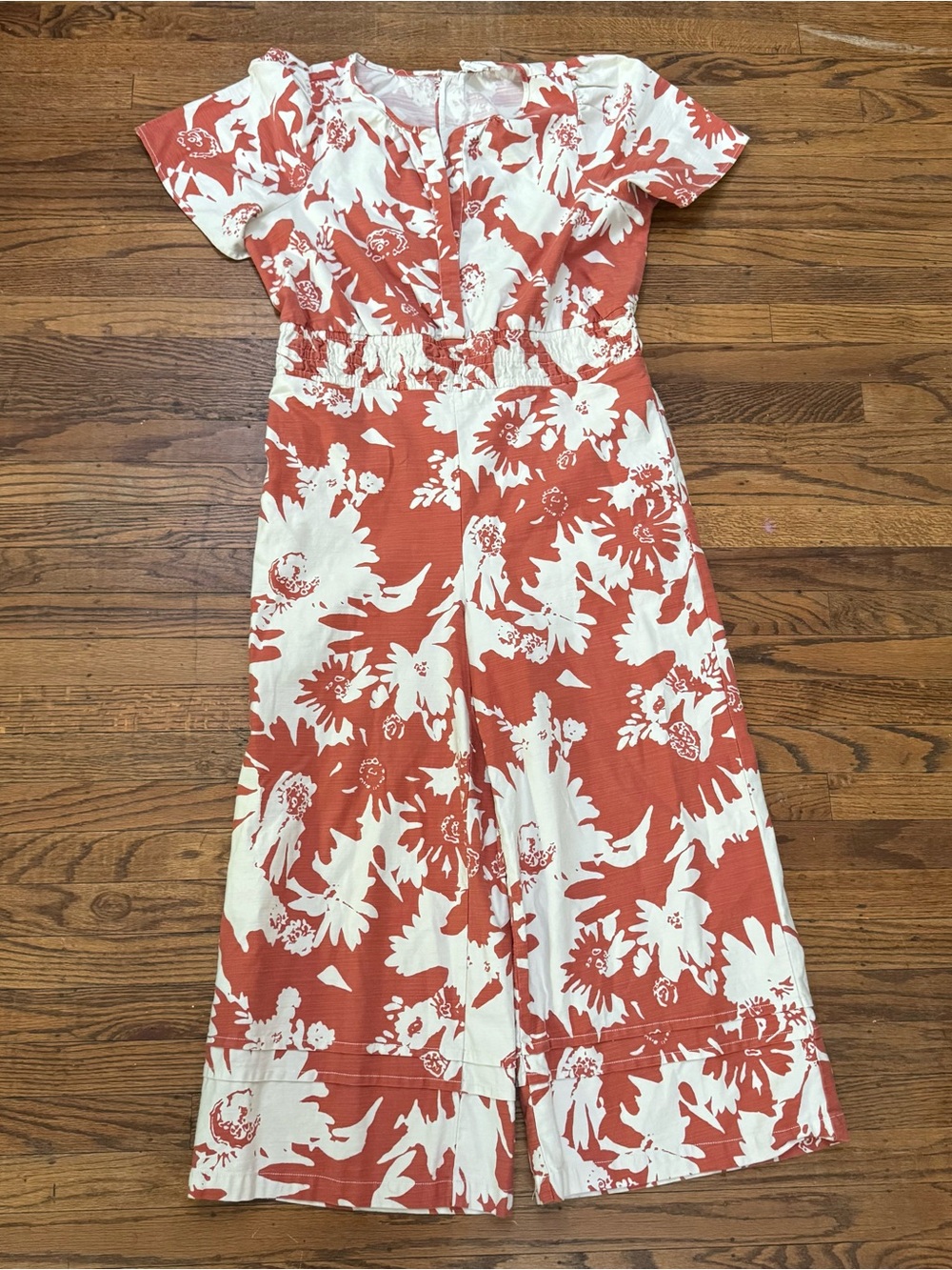 Anthropologie Somerset Jumpsuit Dark Orange White L EUC